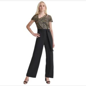 Dkny Women's Shoulder-Cutout Asymmetric Jumpsuit - Black/Gold